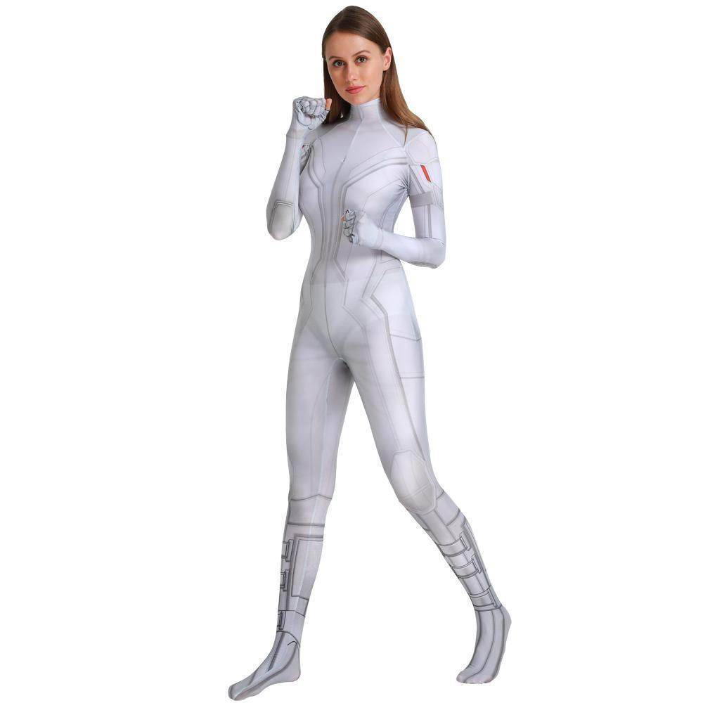 Black Widow White Cosplay Costume Zentai Bodysuit for Halloween Party - Azufun