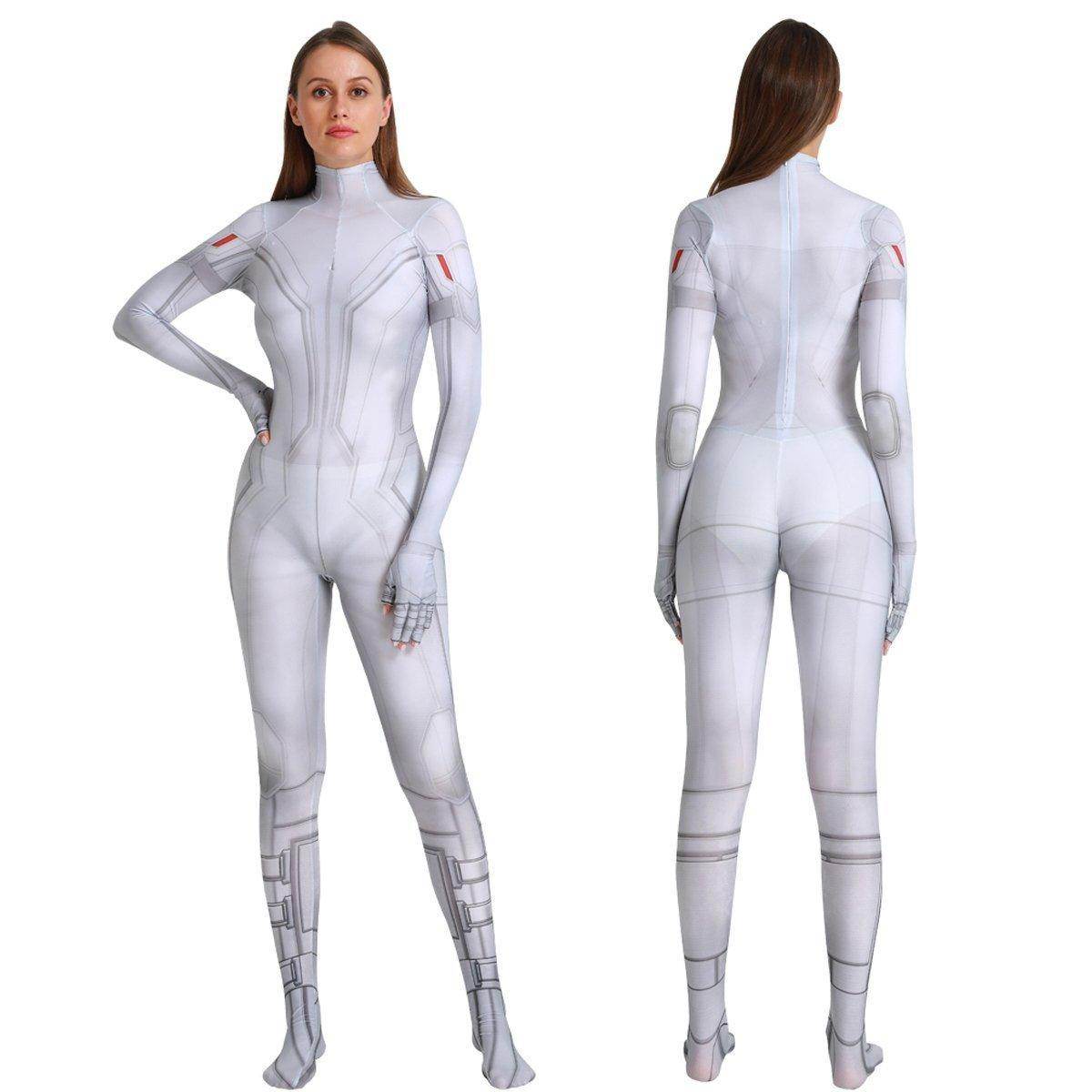 Black Widow White Cosplay Costume Zentai Bodysuit for Halloween Party - Azufun
