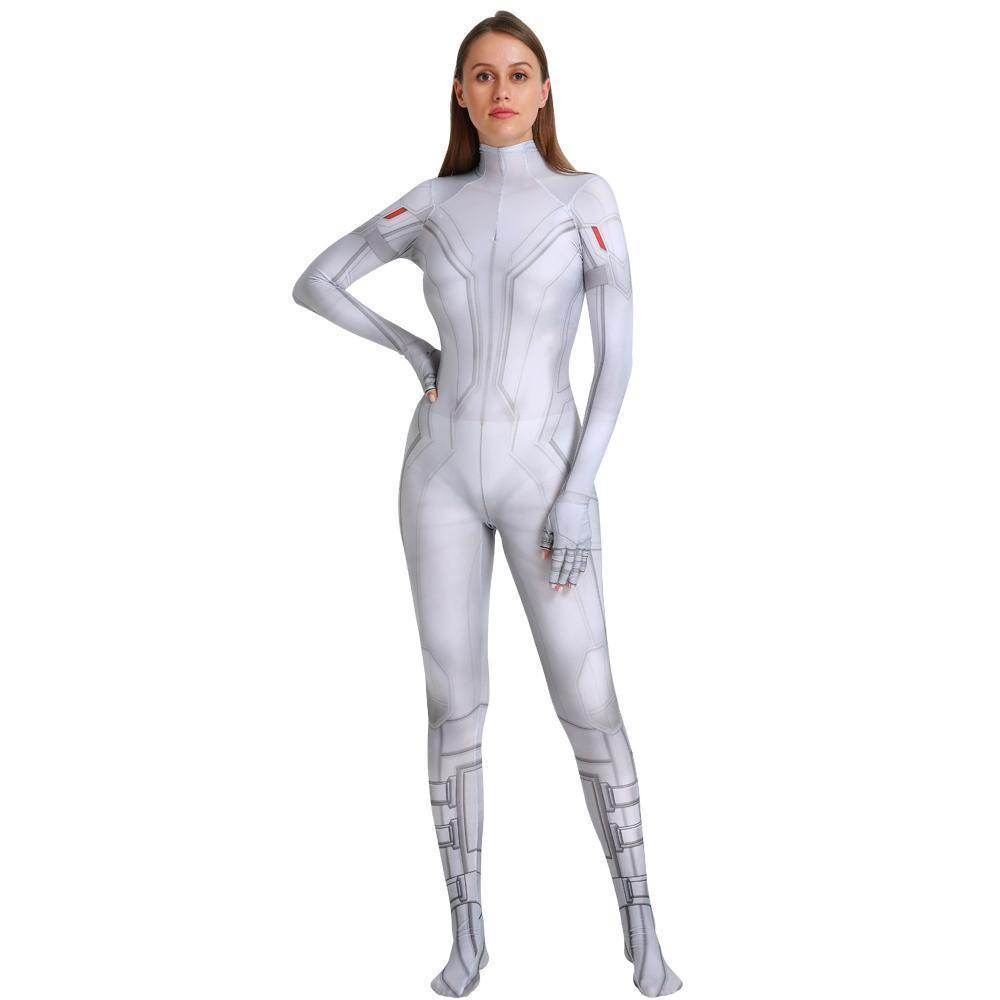 Black Widow White Cosplay Costume Zentai Bodysuit for Halloween Party - Azufun
