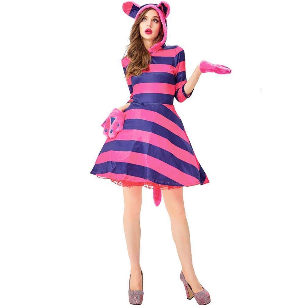 Cheshire Cat Costume Women Alice in Wonderland Party Dress Halloween - Azufun
