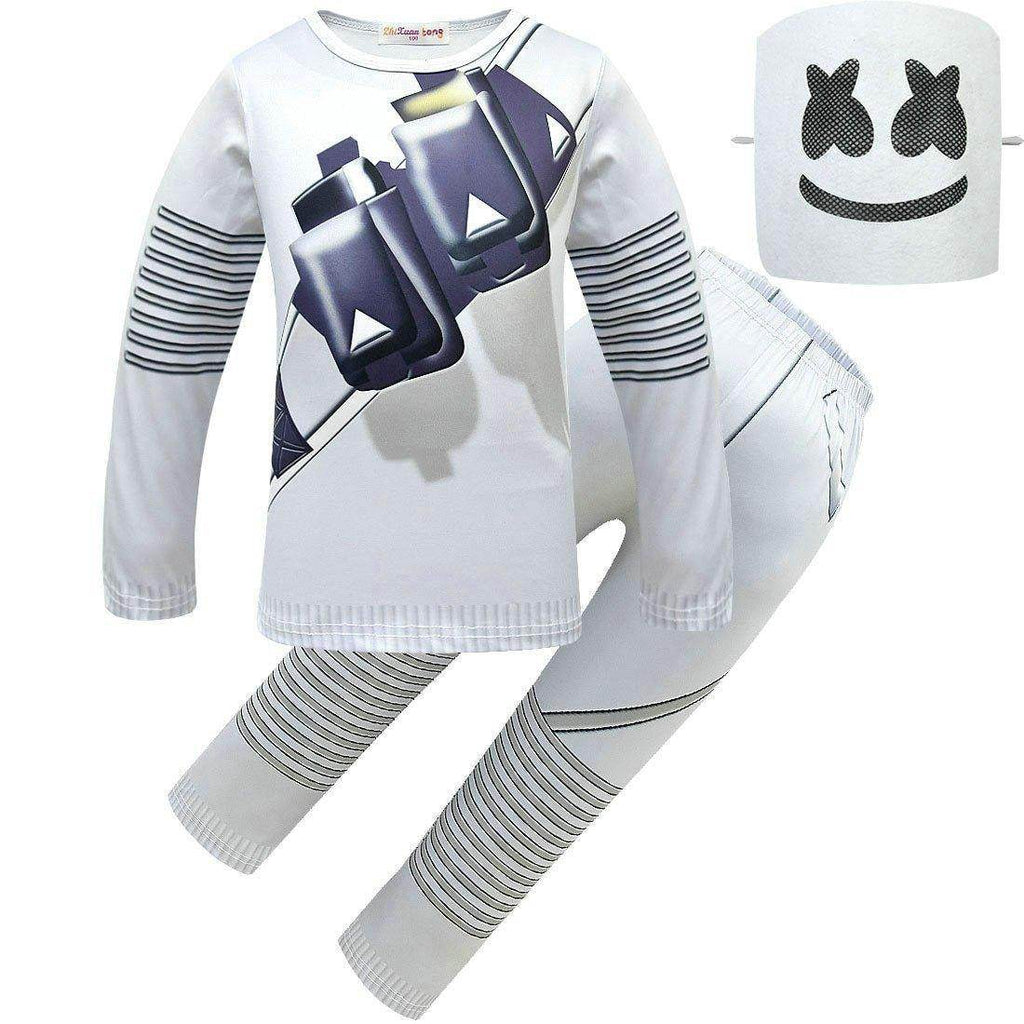 DJ Marshmello Chris Comstock Costume Top Pants Mask for Kid - Azufun