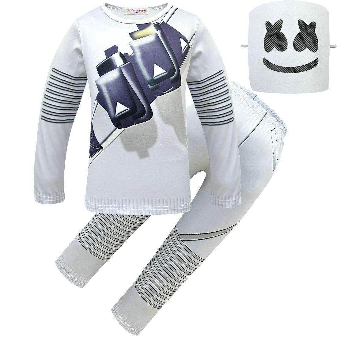 DJ Marshmello Chris Comstock Costume Top Pants Mask for Kid - Azufun