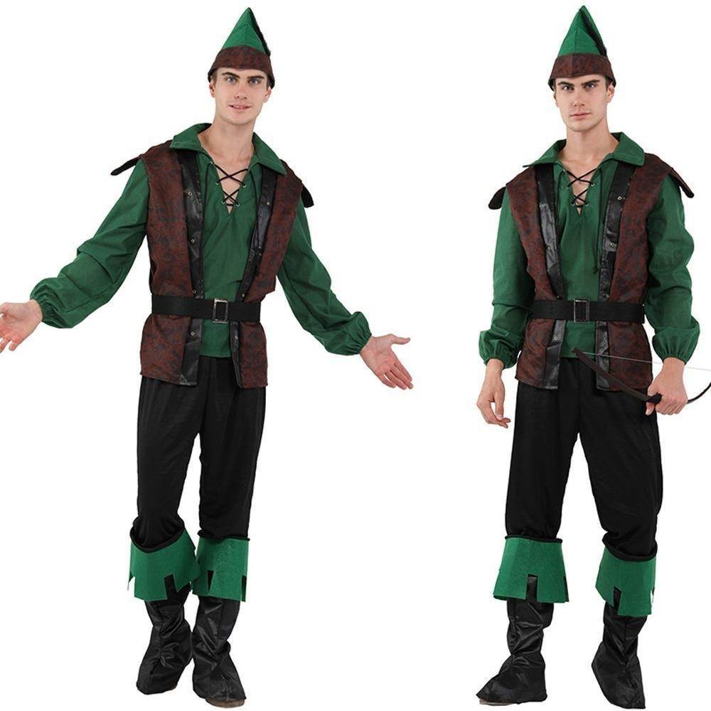 Forest Prince Costumes for Men Halloween Adult Hunter Cosplay Set Green Outfit - Azufun