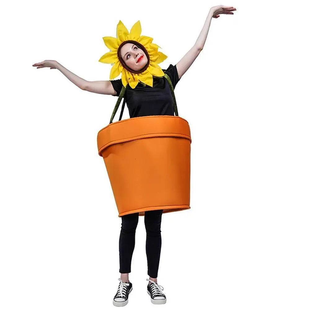 funny sun flower potted plant Festival Performance Stage Cosplay Costume for Adult - Azufun
