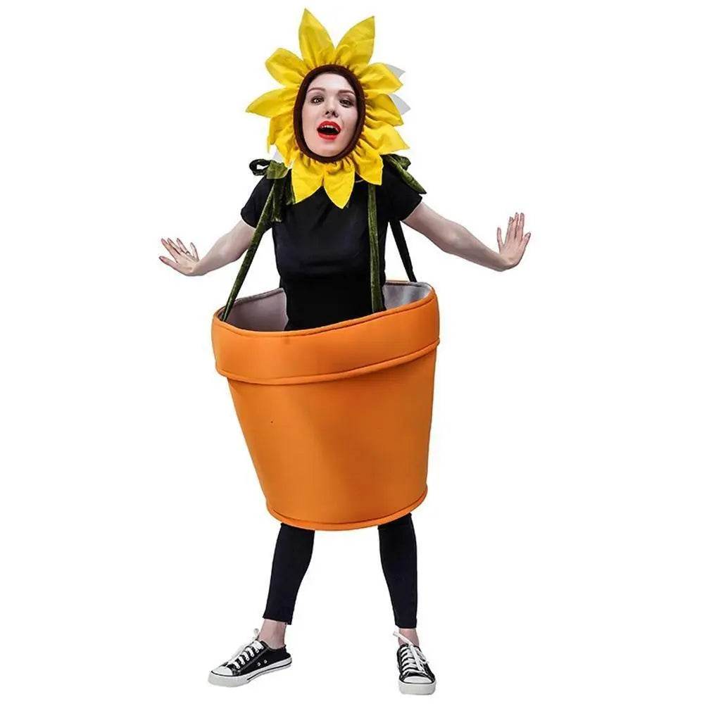 funny sun flower potted plant Festival Performance Stage Cosplay Costume for Adult - Azufun