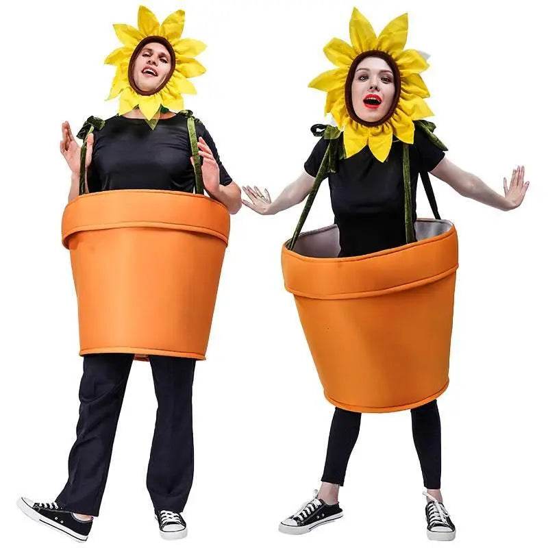funny sun flower potted plant Festival Performance Stage Cosplay Costume for Adult - Azufun