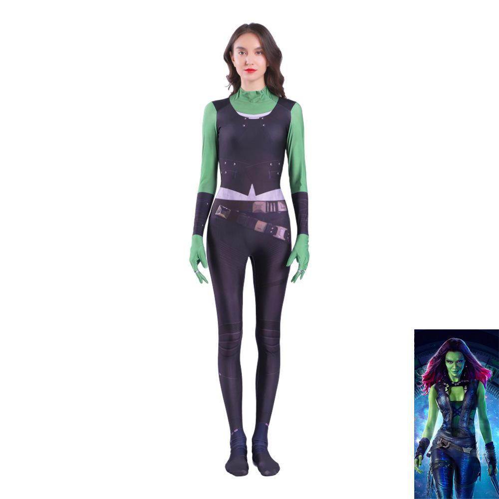 Gamora Costumes Guardians of The Galaxy Cosplay Jumpsuit Superhero Avengers Zentai - Azufun