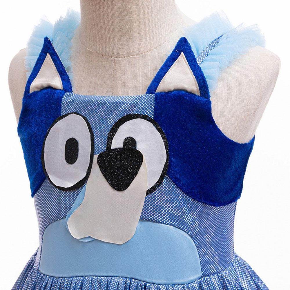 Girls' Bluey Princess Dress Costume Cartoon Print Cosplay Tutu for Kids - Azufun