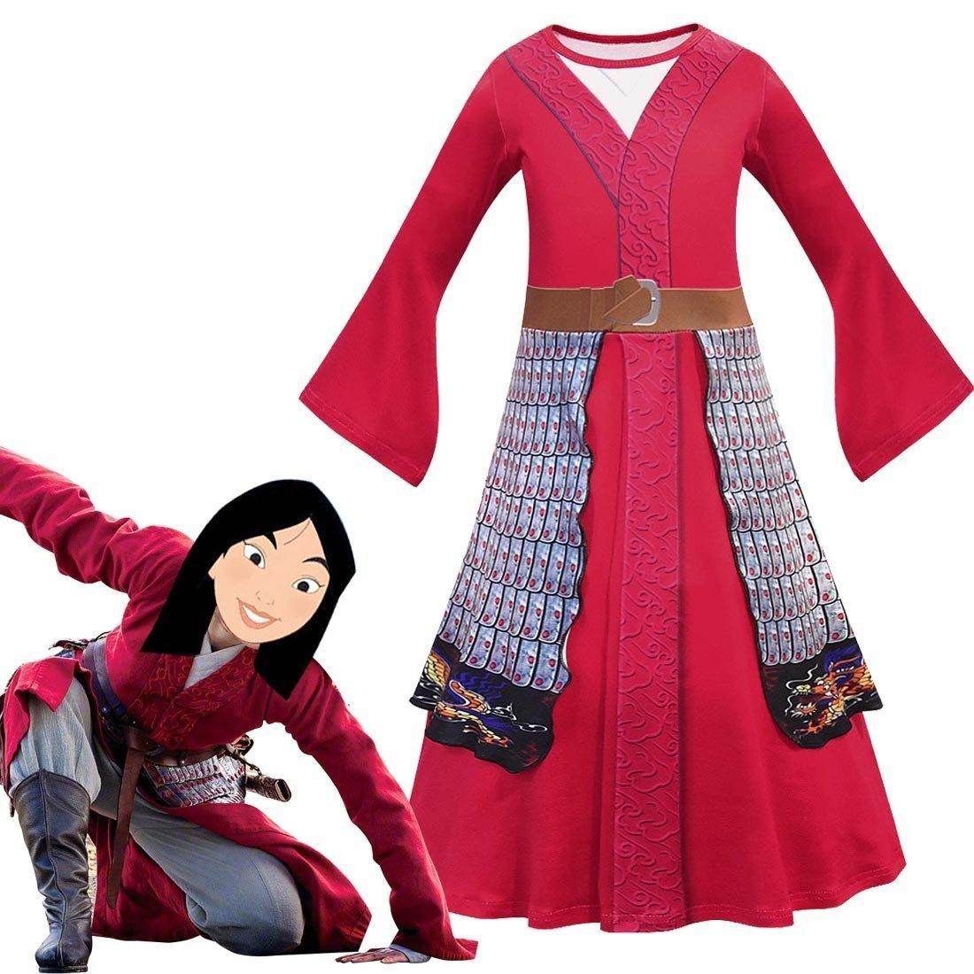Hua Mulan Dress for girls Costumes Cosplay Heroine Movie Halloween Kids Party Dress - Azufun