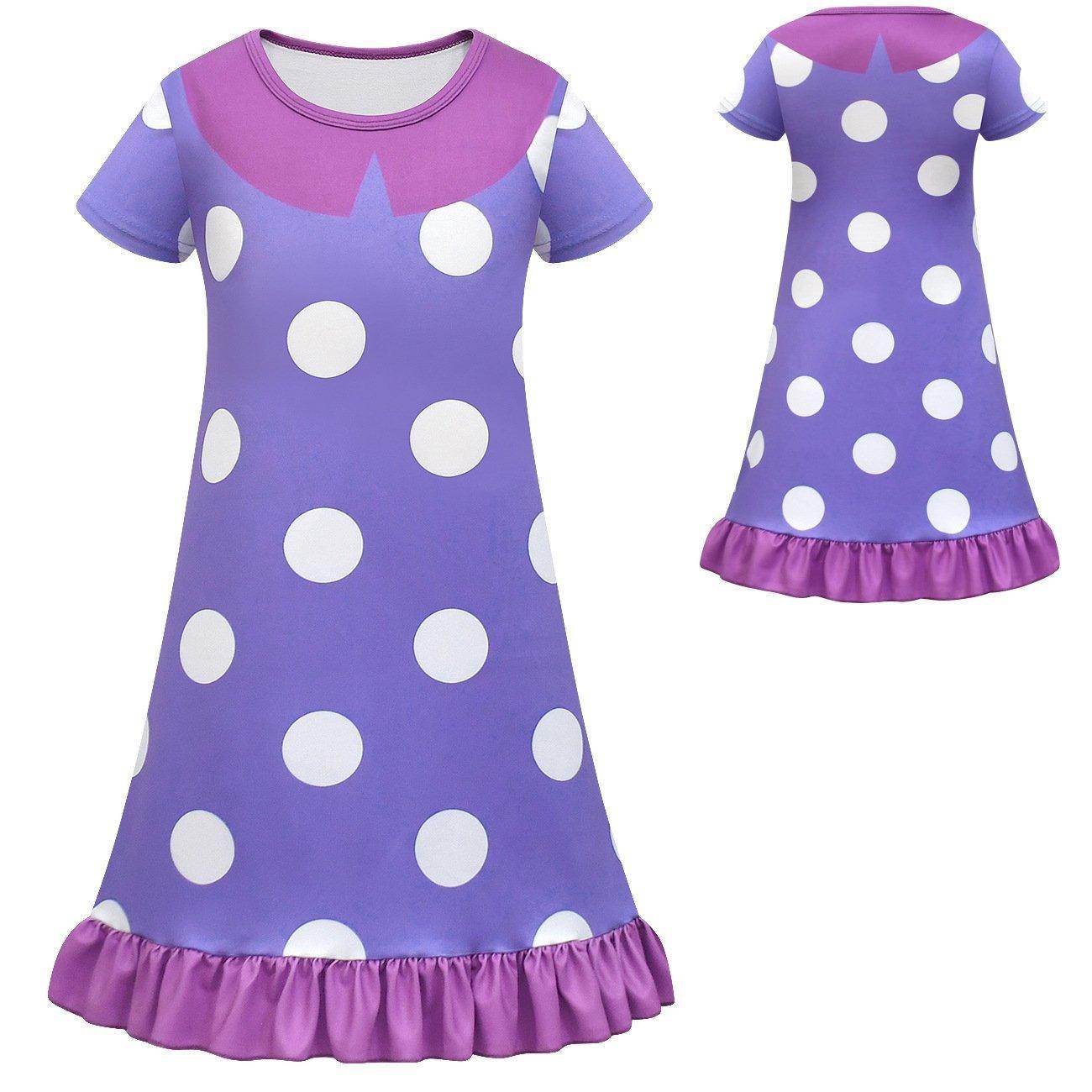 Inside Out Cosplay Costume Ruffle Nightgown for Girls Kids' Homewear Dress with Bag - Azufun