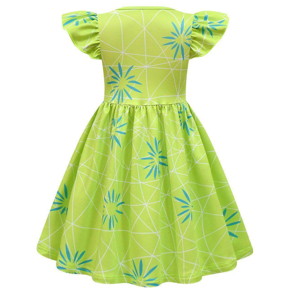 Inside Out Joy Cosplay Costume Dress for Girls Flutter Sleeve A Line Dress with Bag - Azufun