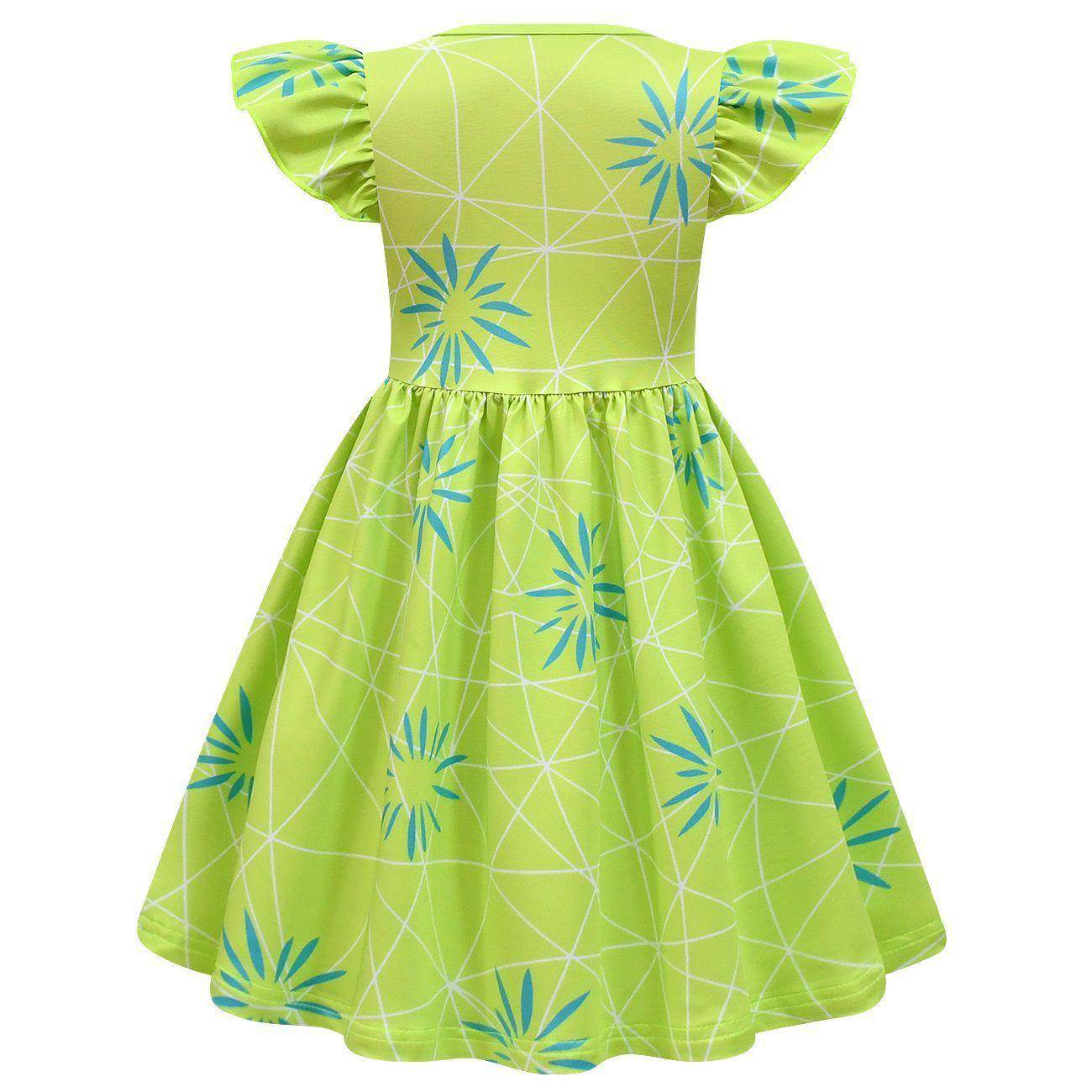 Inside Out Joy Cosplay Costume Dress for Girls Flutter Sleeve A Line Dress with Bag - Azufun