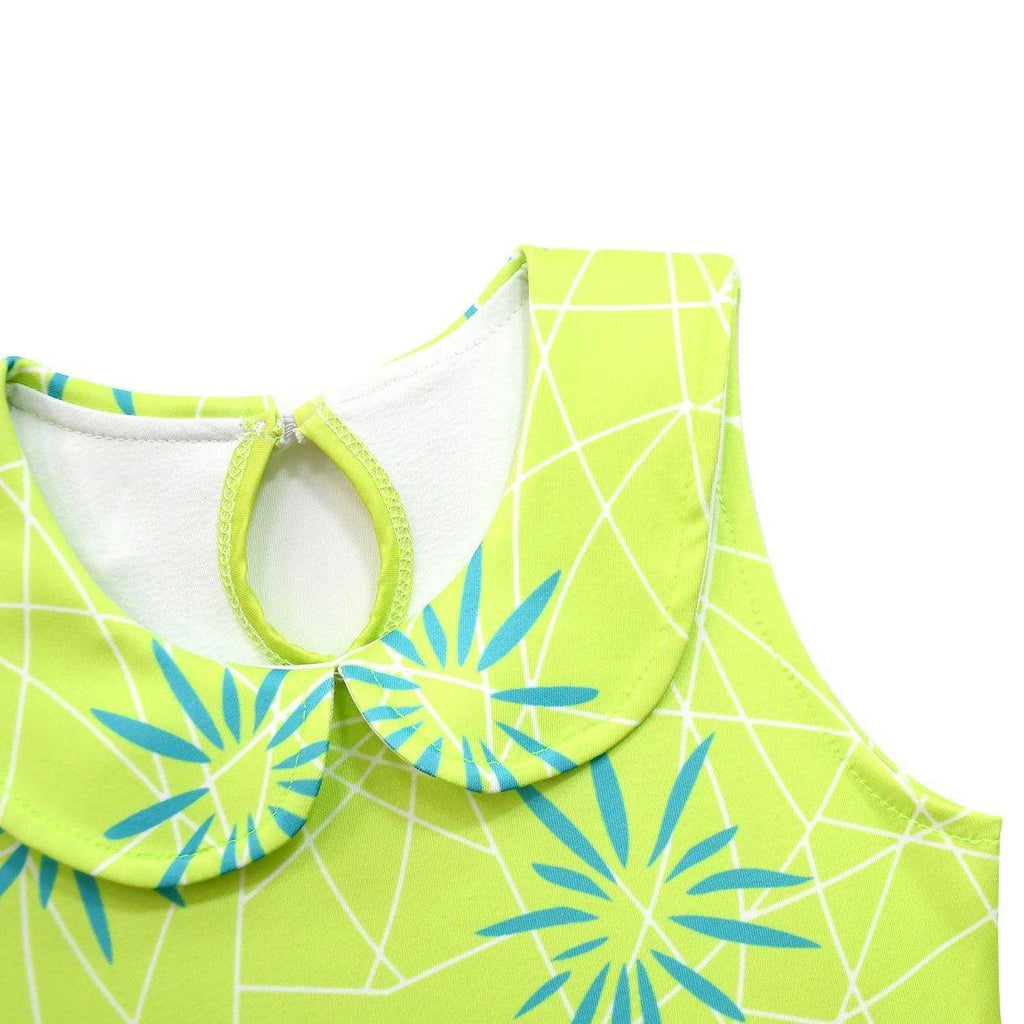 Inside Out Joy Costume Collared Dress for Girls Sleeveless Dress with Bag - Azufun