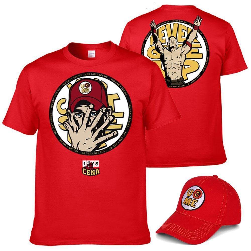 John Cena Costume Set With T-shirt Hat for Adult Kids Boys - Azufun