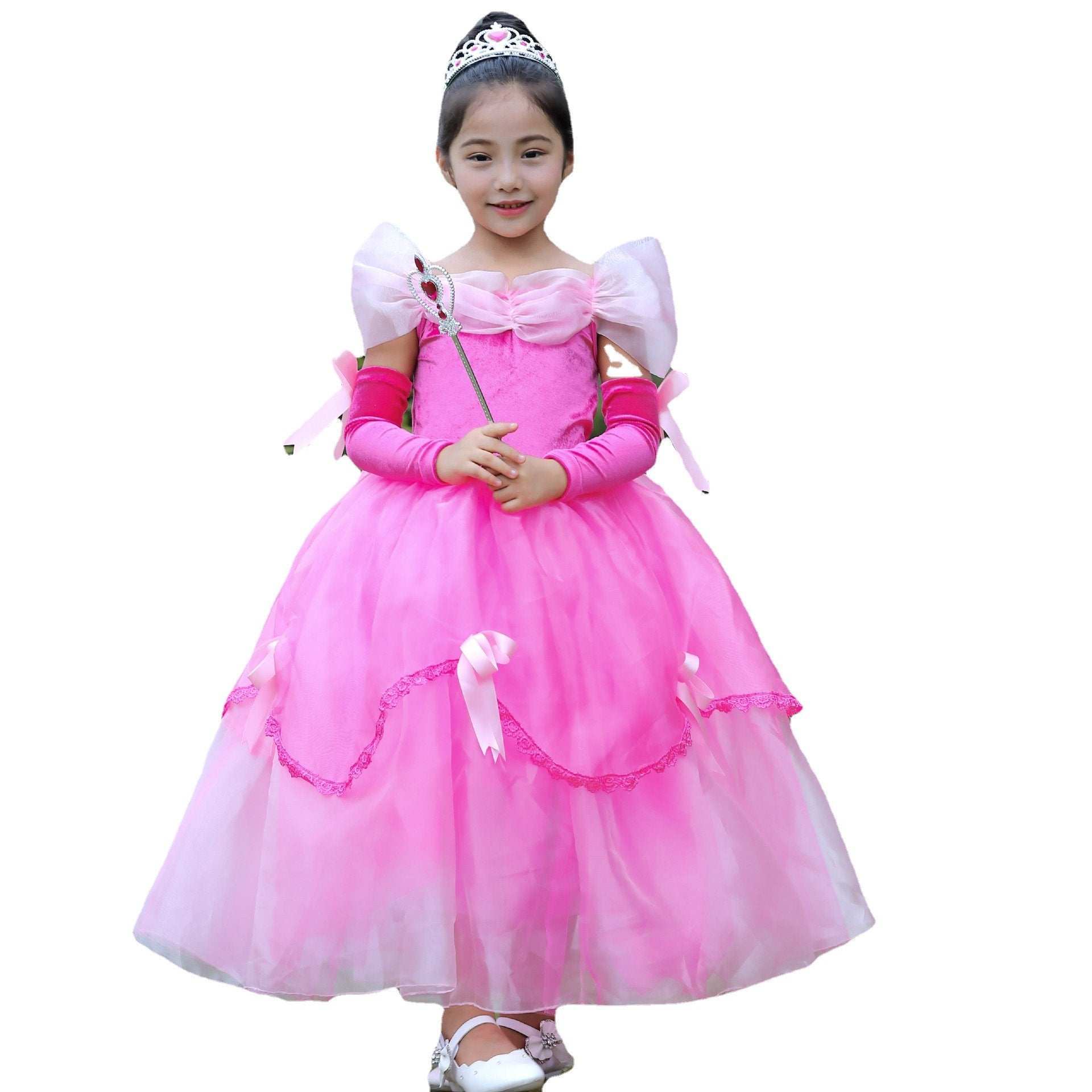 Girls Belle Cinderella Snow White Princess Costume Long Tutu Dress