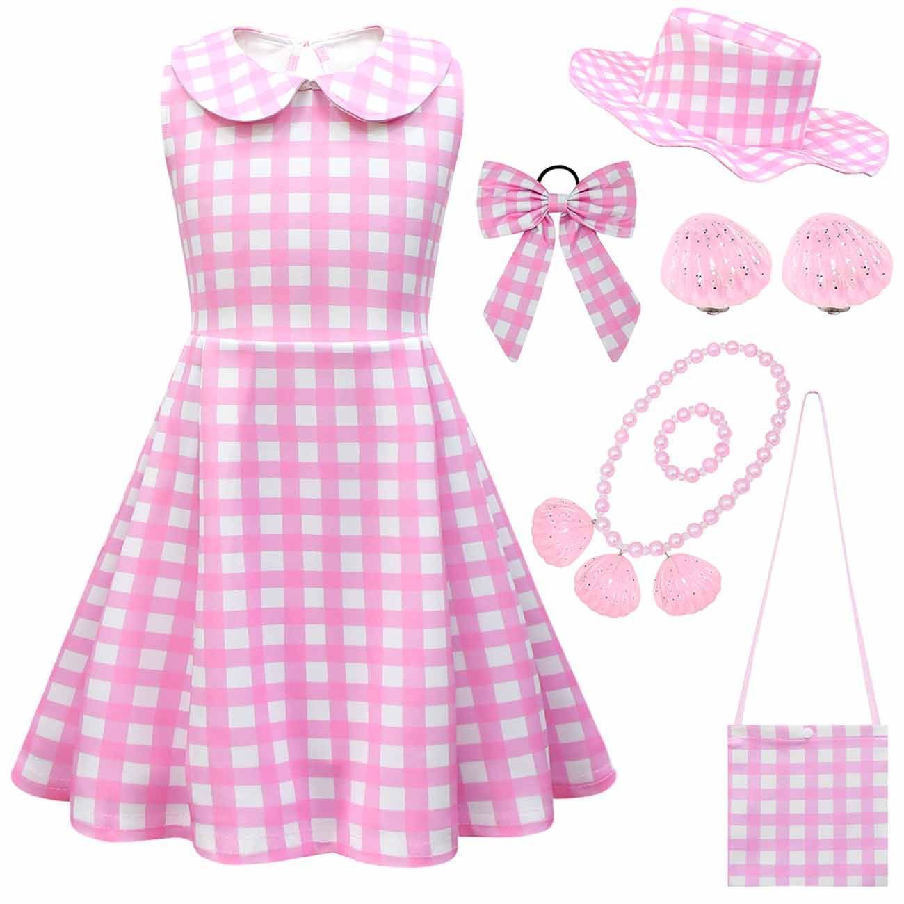 Barbie Movie Margot Pink Lapel Dress Halloween Outfits Cosplay Costume Kids