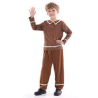 Gingerbread Costume Cosplay Christmas Brown Elves Split Suit Boys Halloween Party Outfits for Kids