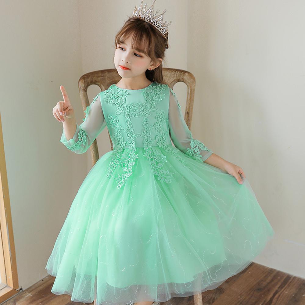 Girls Mesh Wedding Show Sleeve Host Princess Dress Performance Costume Dresses