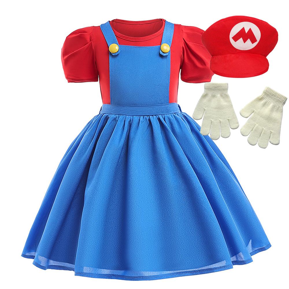Super Mario Princess Costume Party Girl Children Strap Dresses