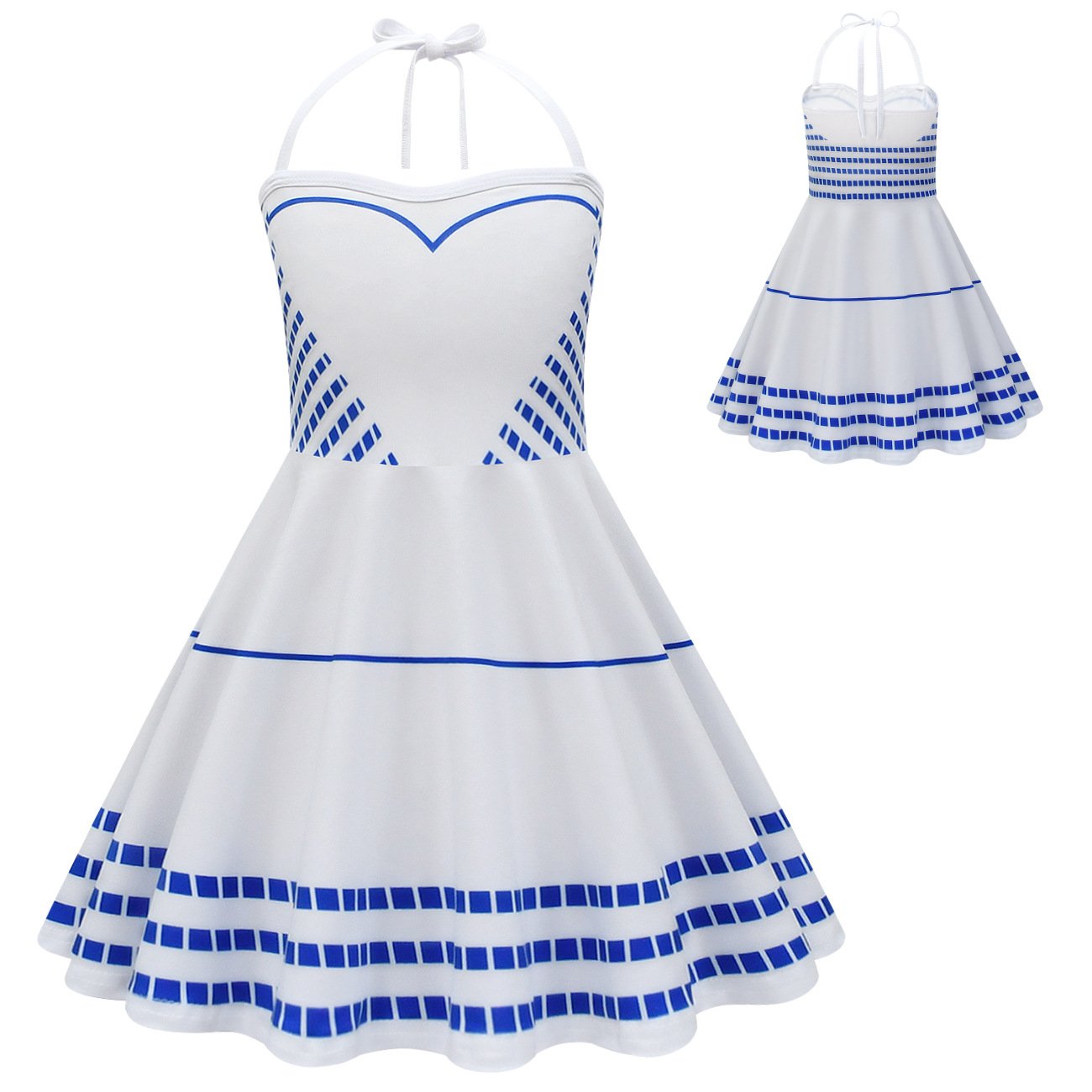 Barbie Movie Margot Sleeveless Halter Neck Dress Halloween Outfits Cosplay Costume Kids