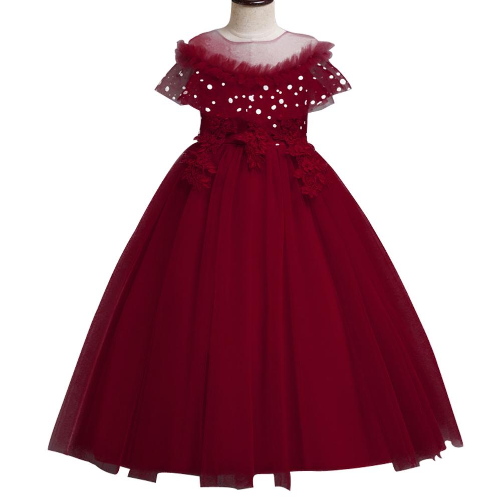 Girls Mesh Wedding Long Princess Dress Performance Costume Dresses