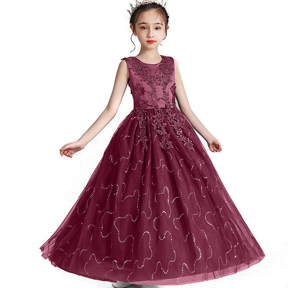 Kids Princess Evening Dresses Girls Long Tutu Sleeveless Mesh Dress