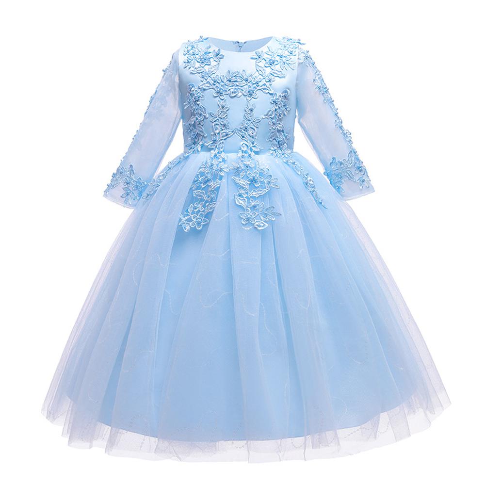 Girls Mesh Wedding Show Sleeve Host Princess Dress Performance Costume Dresses