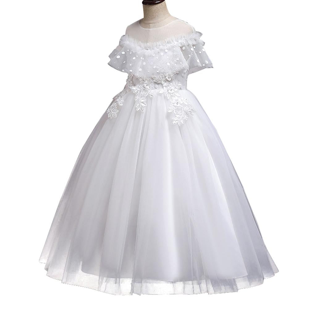 Girls Mesh Wedding Long Princess Dress Performance Costume Dresses