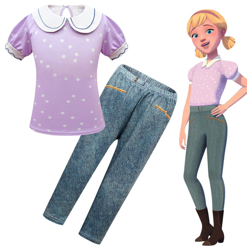 Spirit Costumes Sets Purple Puff Sleeve Trousers Two Piece Suits for Girls