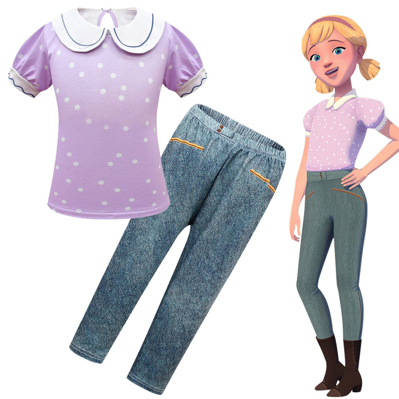 Spirit Costumes Sets Purple Puff Sleeve Trousers Two Piece Suits for Girls