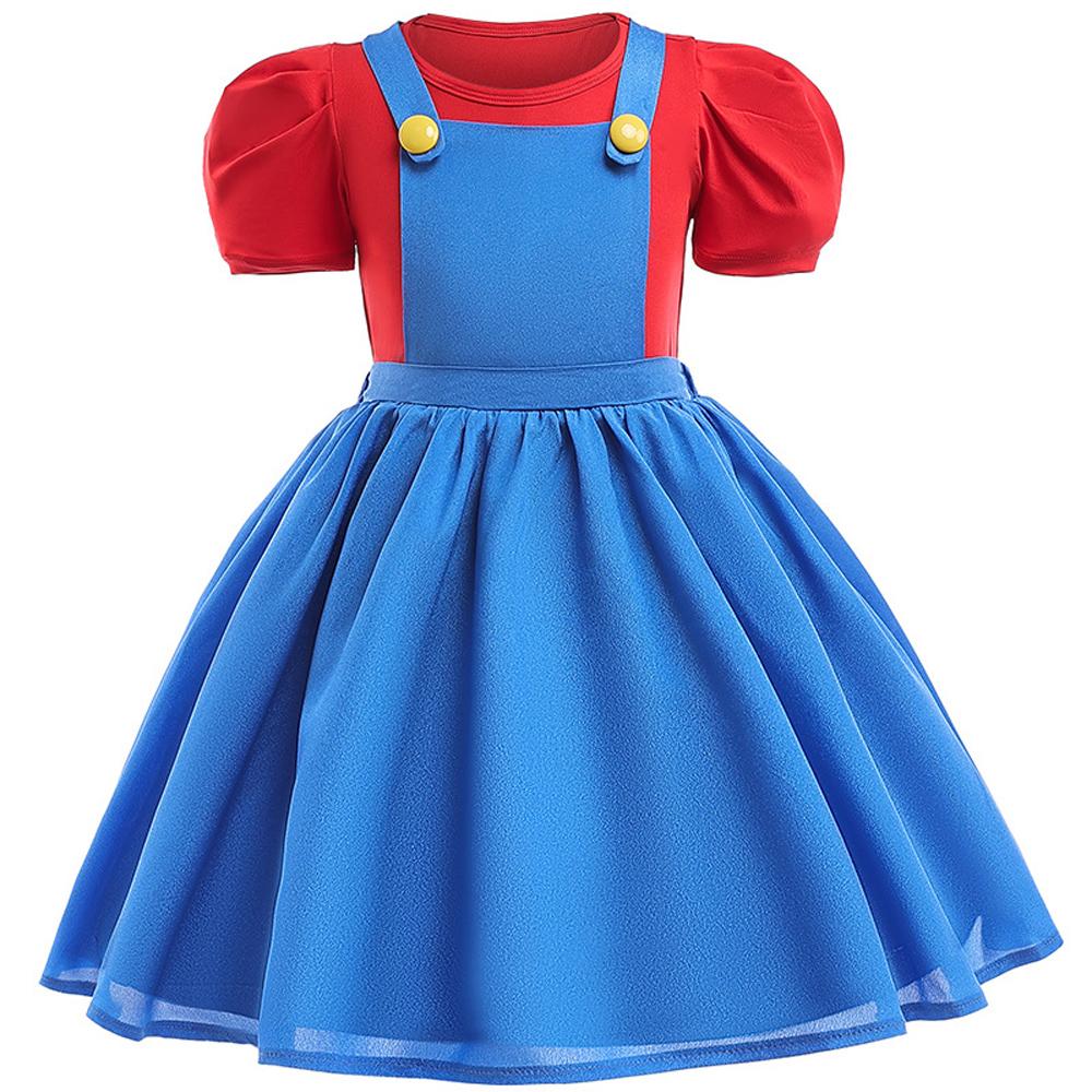 Super Mario Princess Costume Party Girl Children Strap Dresses