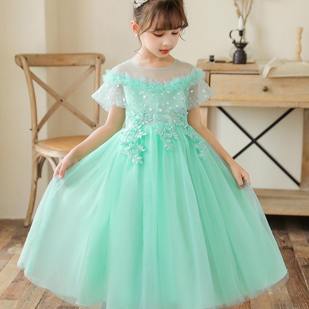 Girls Mesh Wedding Long Princess Dress Performance Costume Dresses