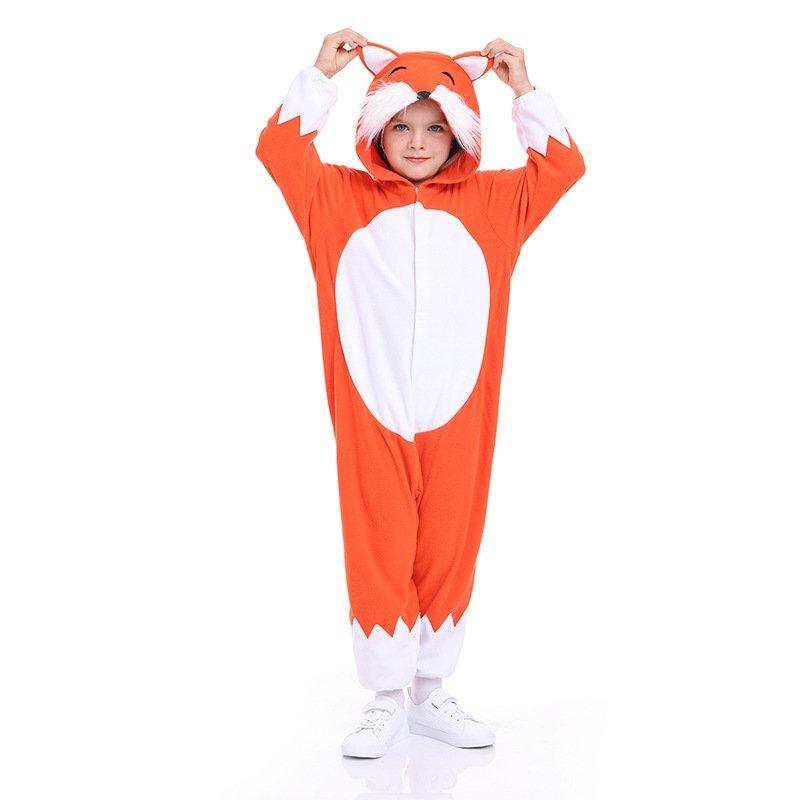 Christmas Costumes Kids Cartoon Fox Kigurumi Pajamas Hooded Jumpsuit