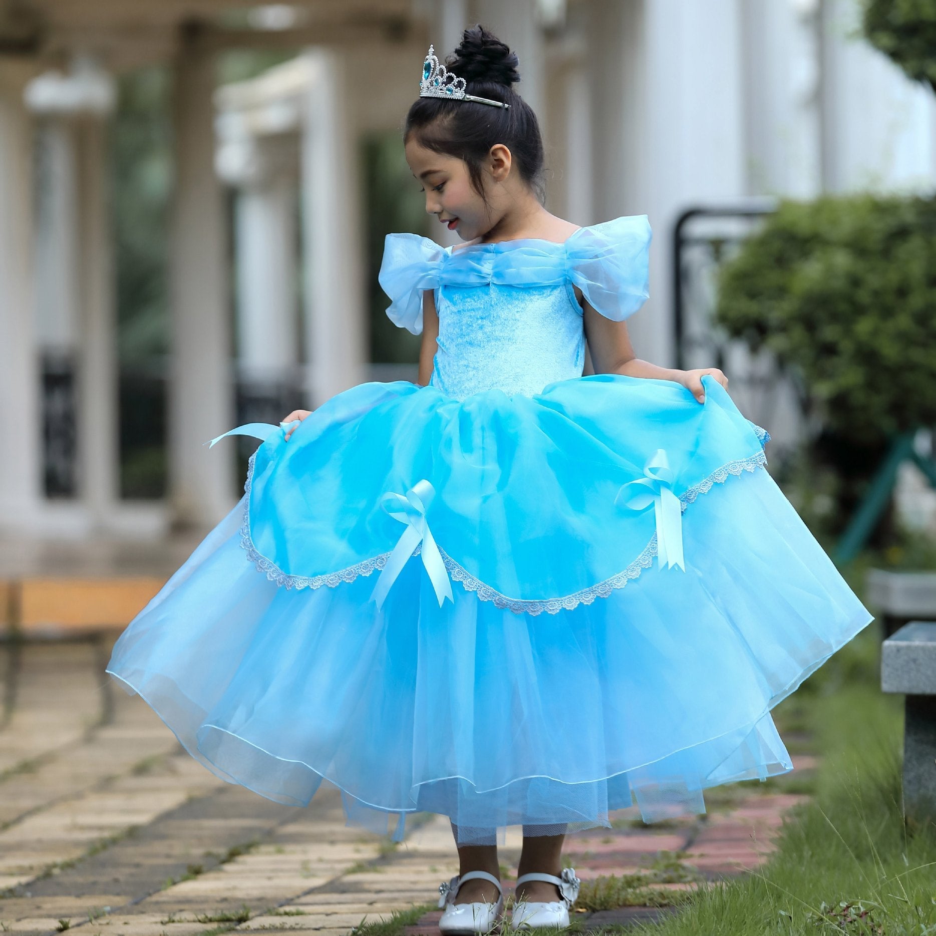 Girls Belle Cinderella Snow White Princess Costume Long Tutu Dress