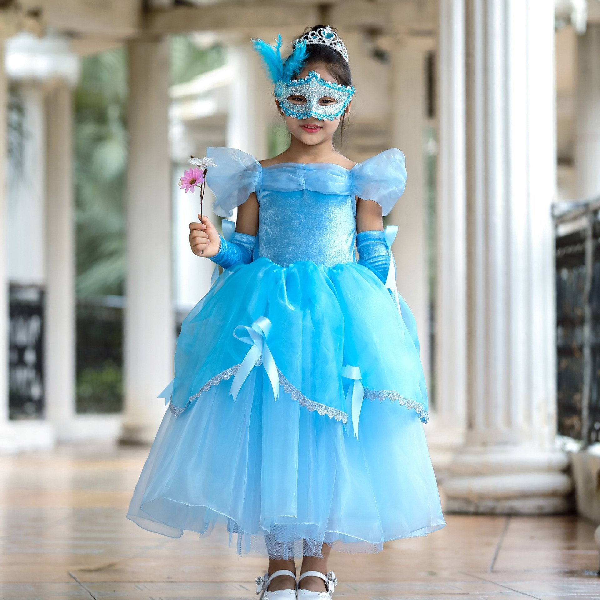 Girls Belle Cinderella Snow White Princess Costume Long Tutu Dress