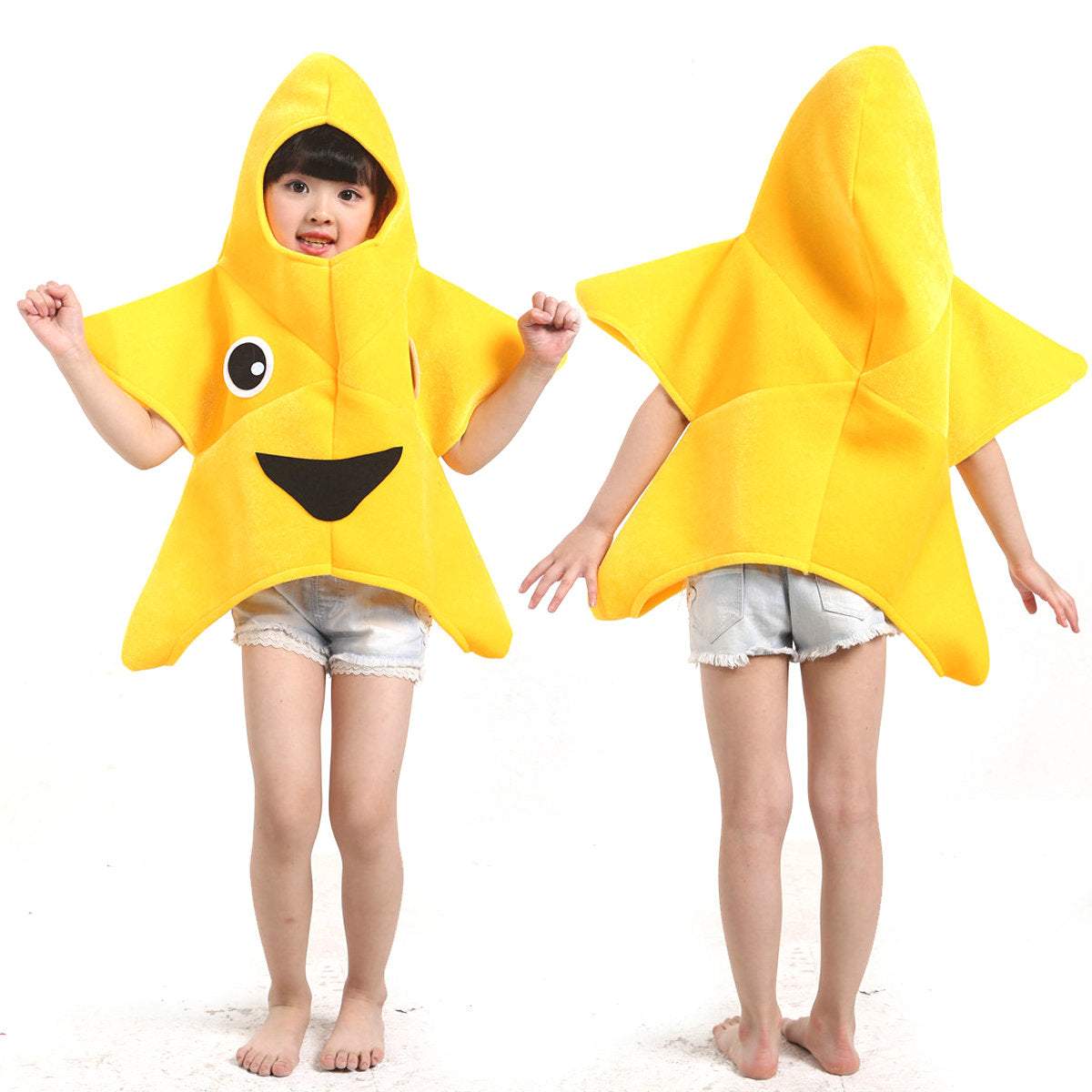 Yellow Star Smile Face Kigurumi Costume Kids Halloween Party Outfit
