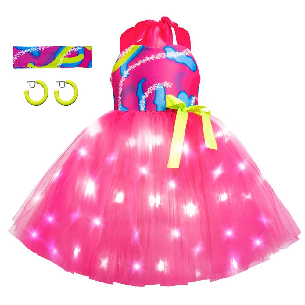 Barbie Movie Margot Barbie Pink Glow Tutu Dress Halloween Outfits Cosplay Costume Kids