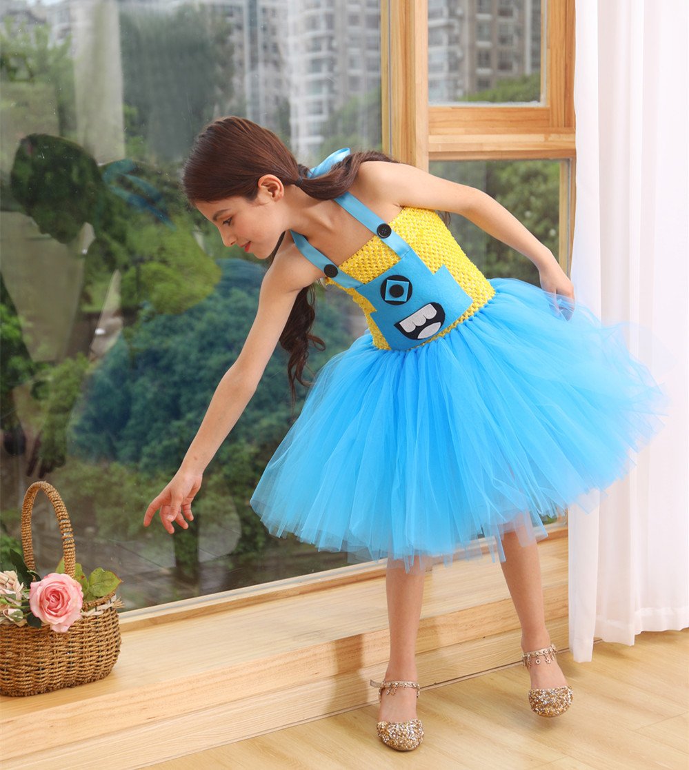 Little Girls Minions Tutu Dress Strap Mesh Halloween Outfit