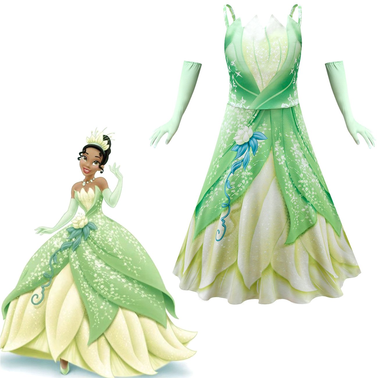 The Princess and The Frog Tiana Cosplay Costume Girl Princess Dress Halloween Outfit
