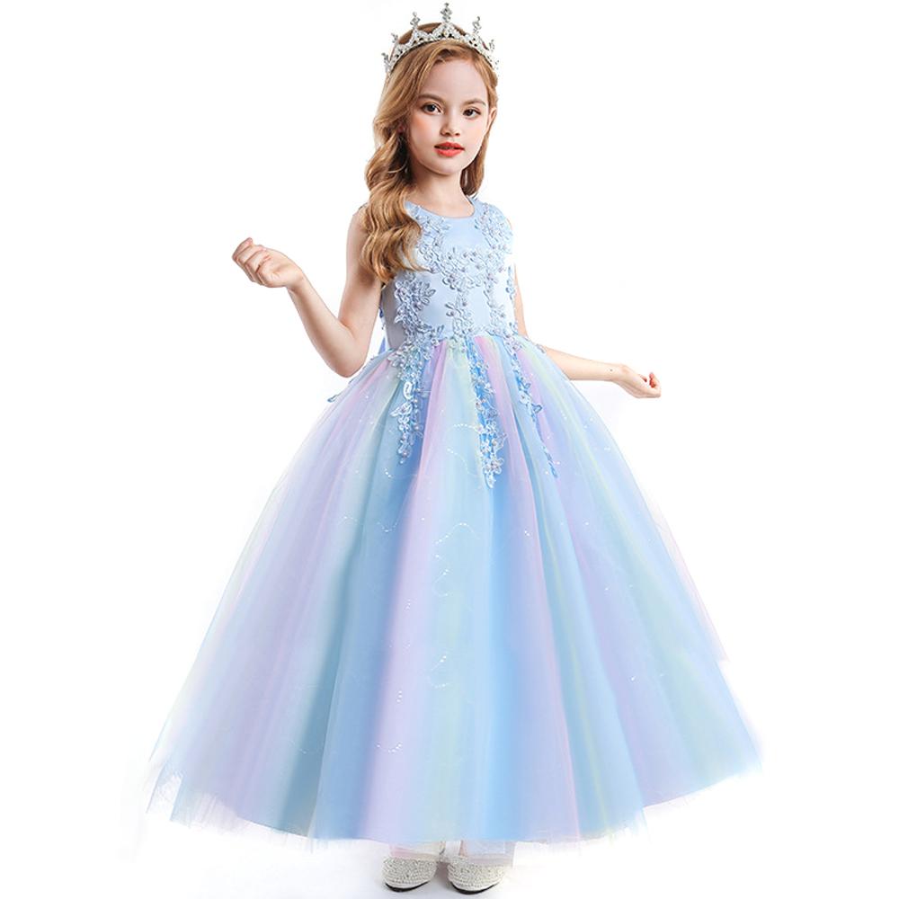 Kids Princess Evening Dresses Girls Long Tutu Sleeveless Mesh Dress