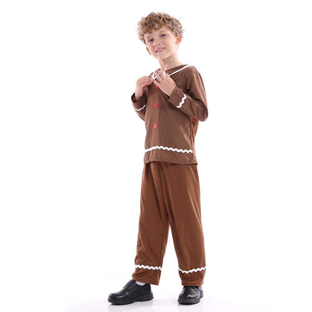 Gingerbread Costume Cosplay Christmas Brown Elves Split Suit Boys Halloween Party Outfits for Kids