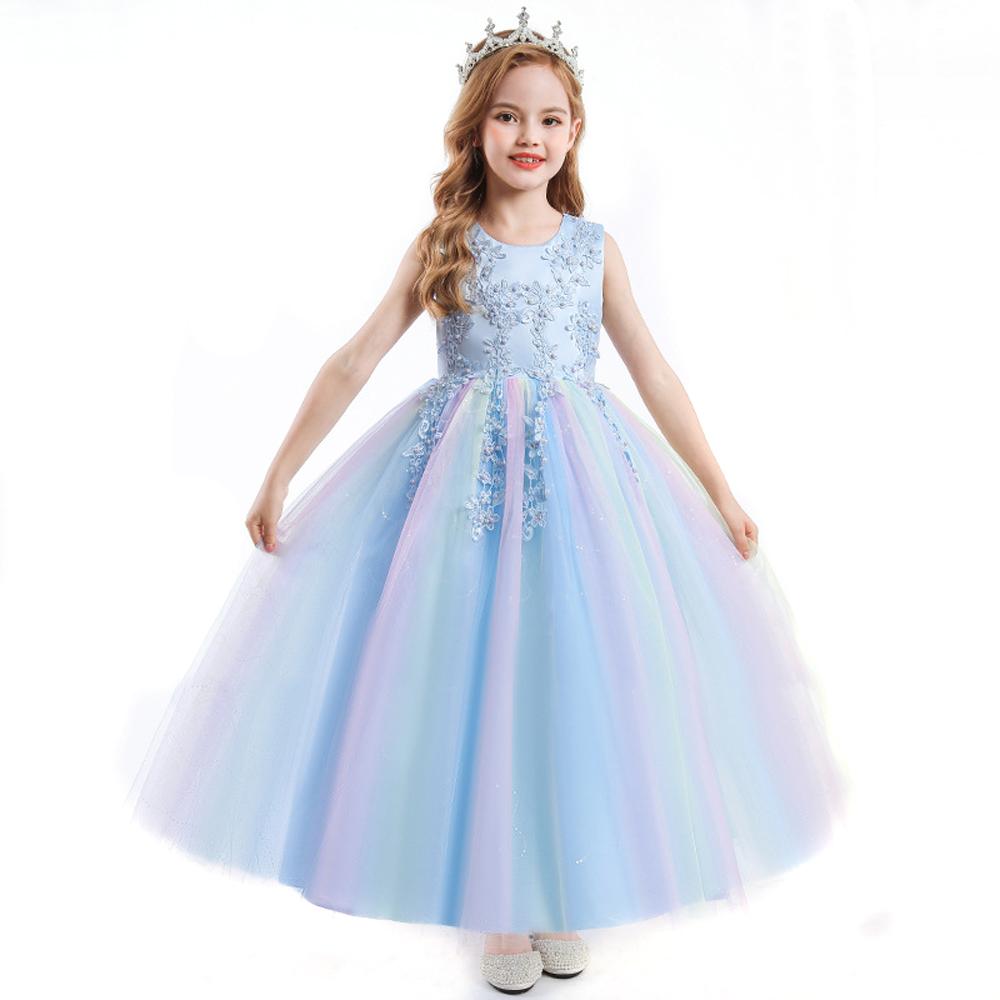 Kids Princess Evening Dresses Girls Long Tutu Sleeveless Mesh Dress
