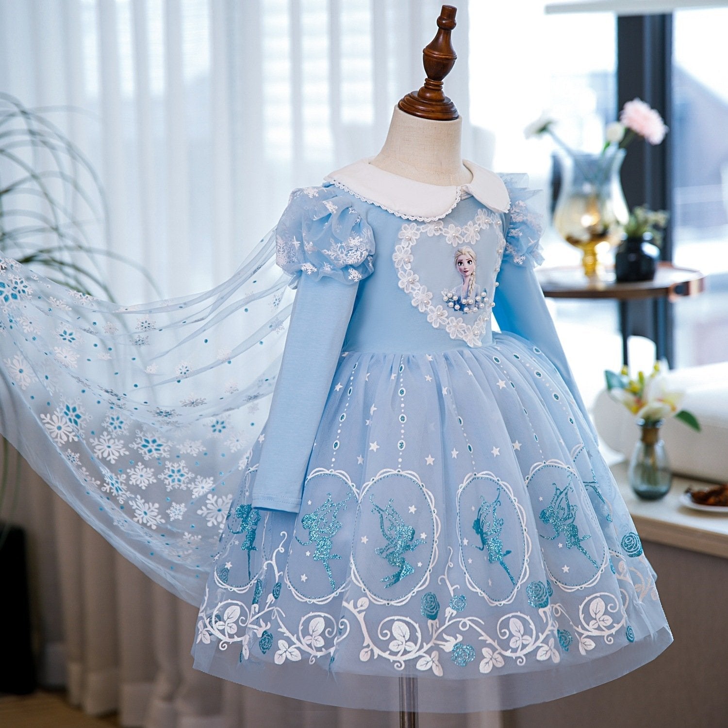 Frozen dresses Elsa princess dress cape Girls baby fluffy Costume Tutu Dress