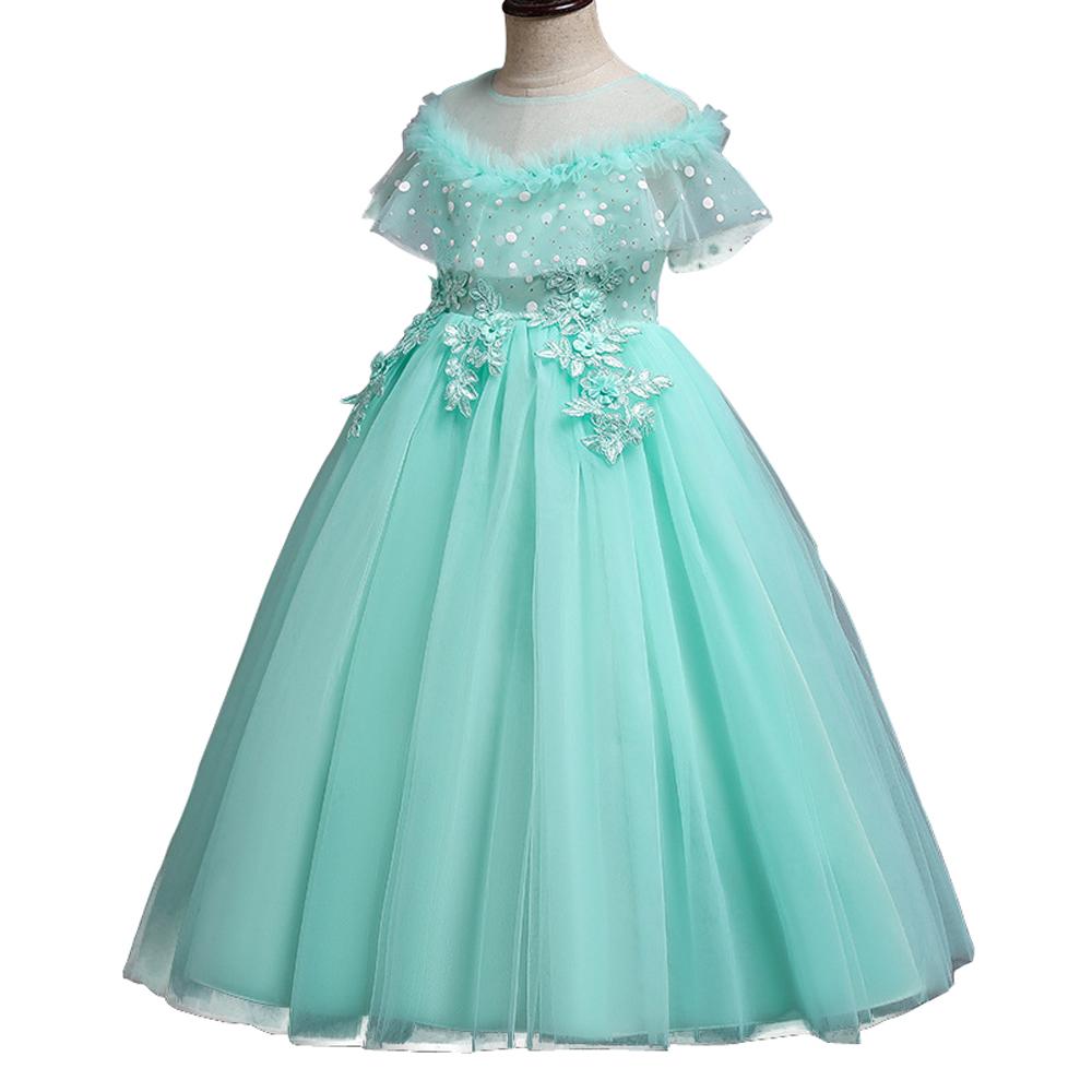 Girls Mesh Wedding Long Princess Dress Performance Costume Dresses