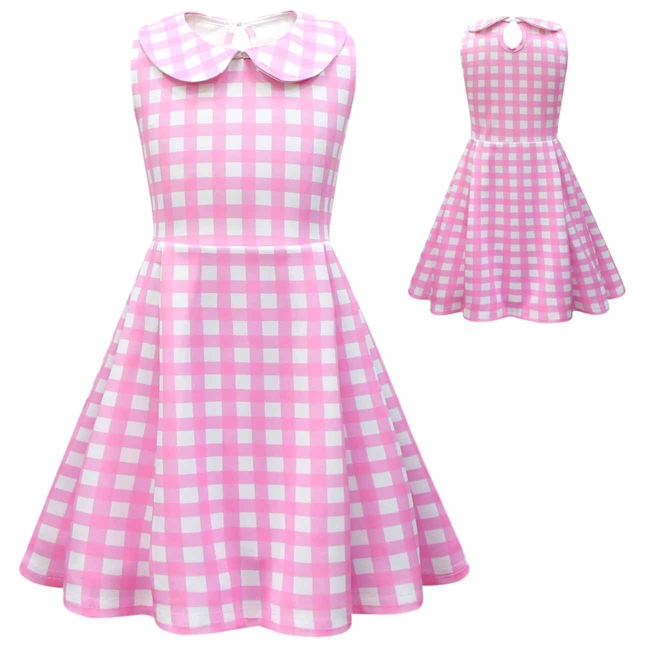 Barbie Movie Margot Pink Lapel Dress Halloween Outfits Cosplay Costume Kids