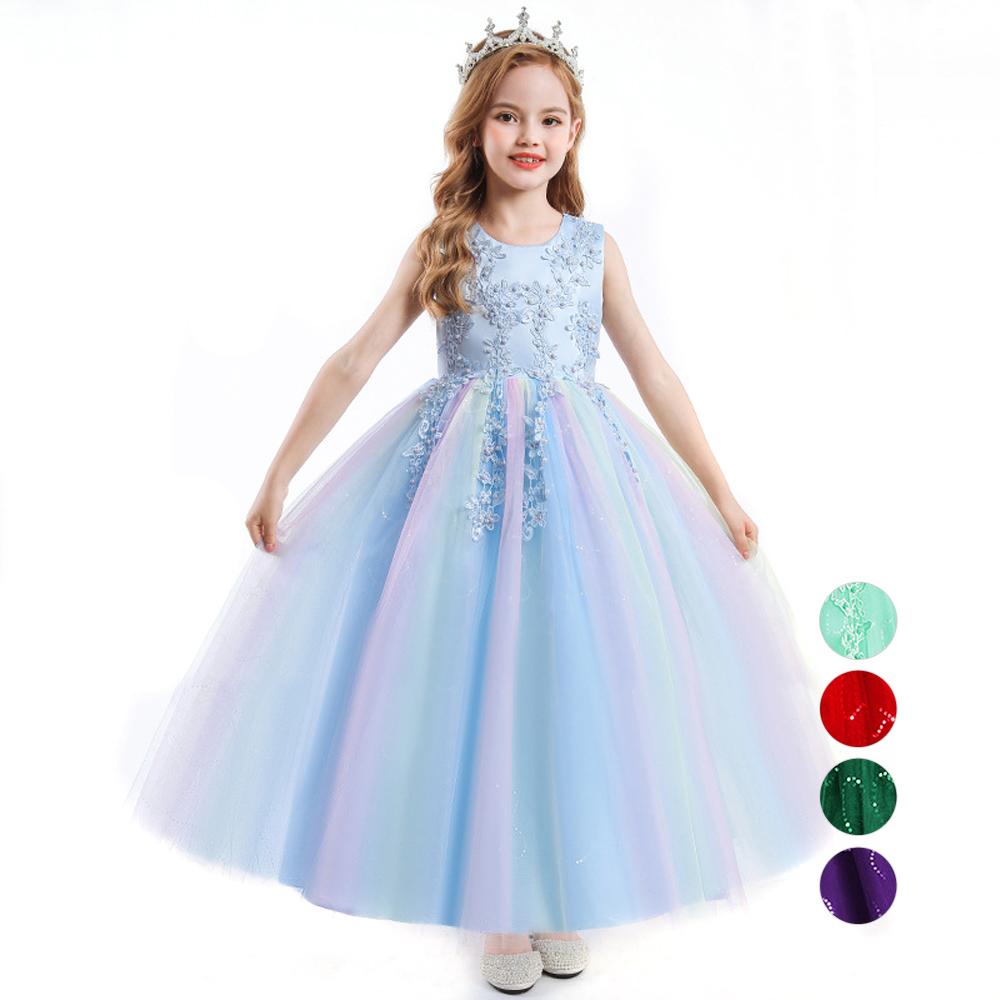 Kids Princess Evening Dresses Girls Long Tutu Sleeveless Mesh Dress