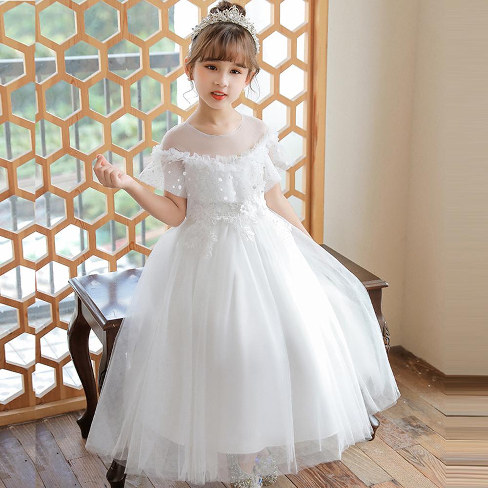Girls Mesh Wedding Long Princess Dress Performance Costume Dresses