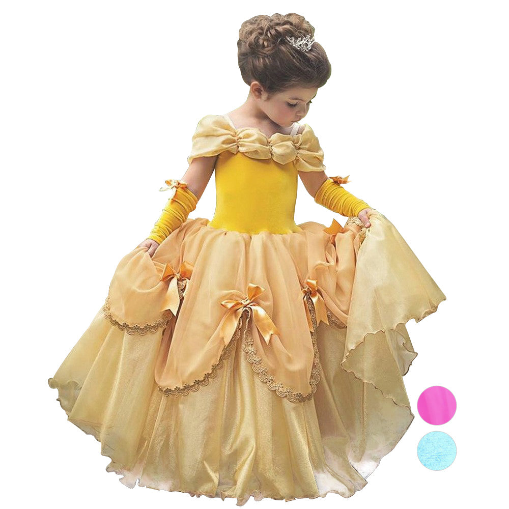 Girls Belle Cinderella Snow White Princess Costume Long Tutu Dress