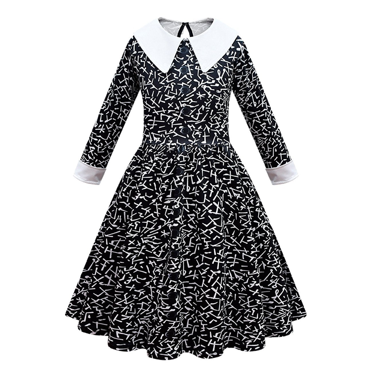 Wednesday Costume The Addams Family Cosplay Lapel Print Dress For Kids