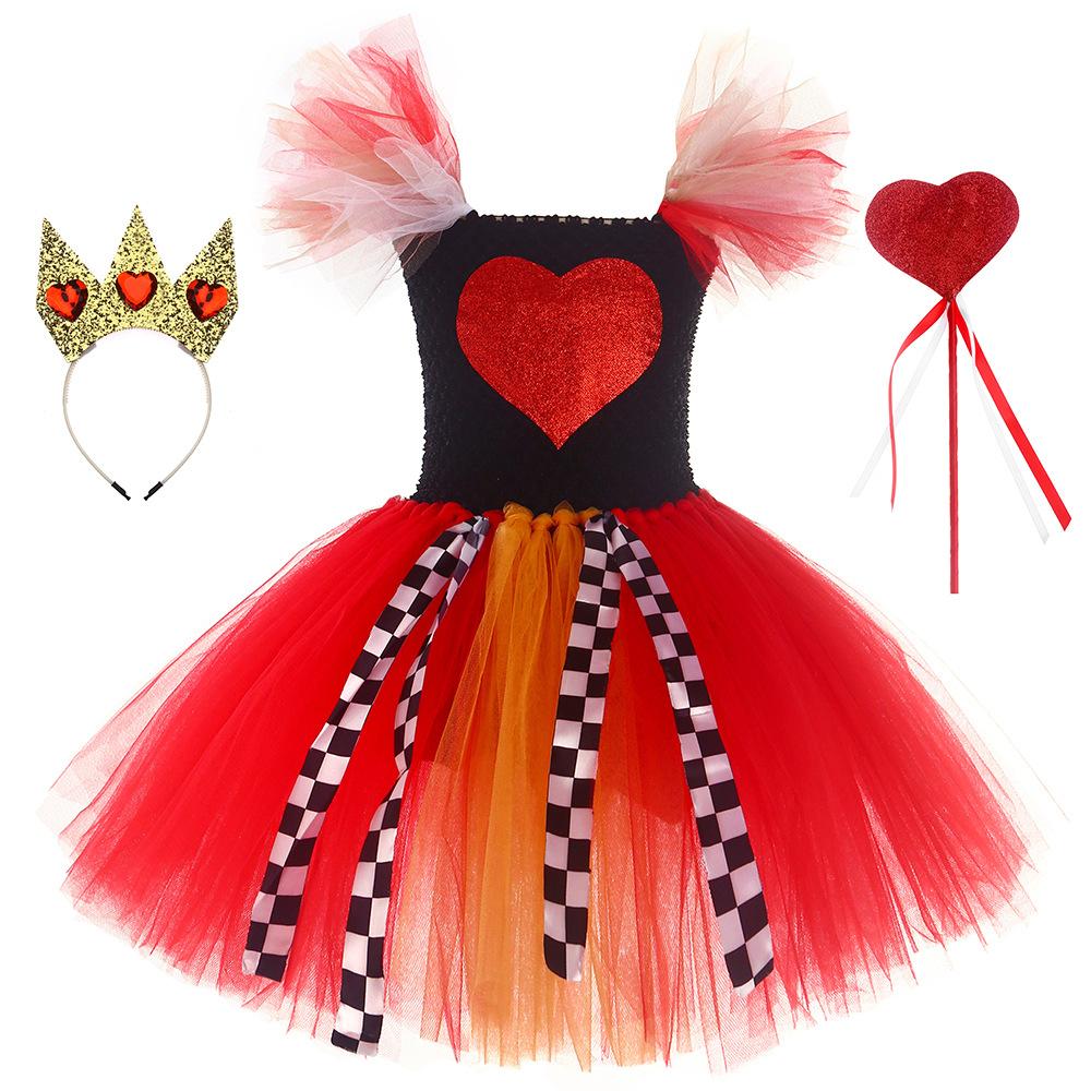 Alice Queen Of Hearts Costume Skirts Tulle Dress Kids Clothing Cosplay Role Play for Girls